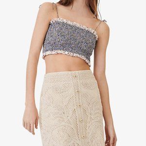 Maje Jirou floral-embroidered knitted mini skirt NWT 34